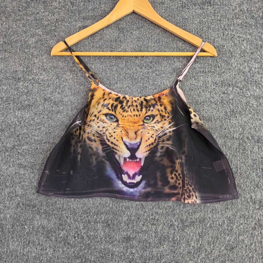 Nollie Top Small Tiger Spaghetti Strap Cropped Cami Tank Summer Jungle Y2K